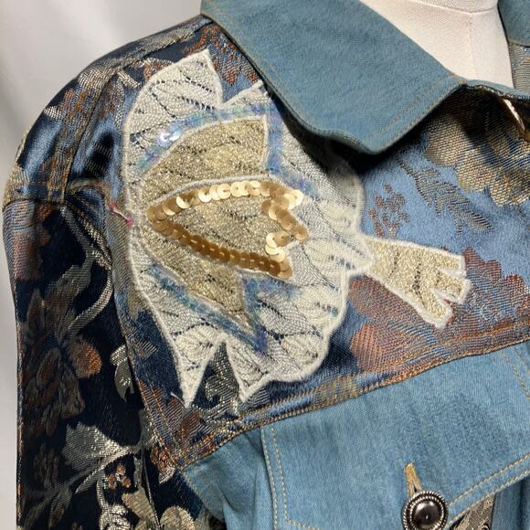 Indigo Moon Womens Medium Jean Tribal Dressy Jacket Embroidery Boho Artsy Spring - Picture 4 of 15